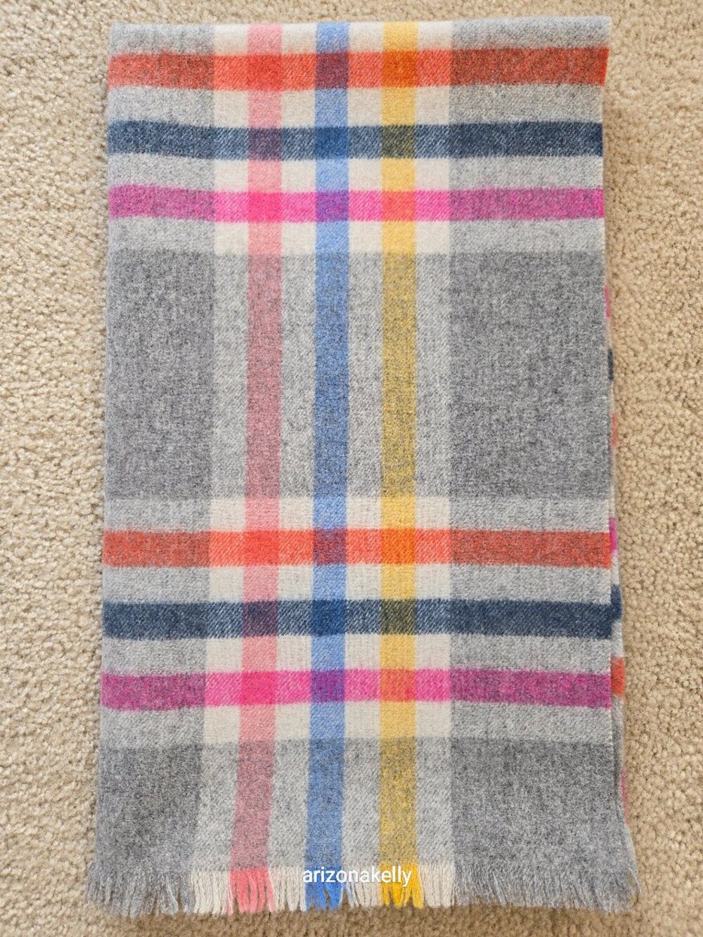 NWOT Boden 100% Wool Scarf Grey Colorful Plaid